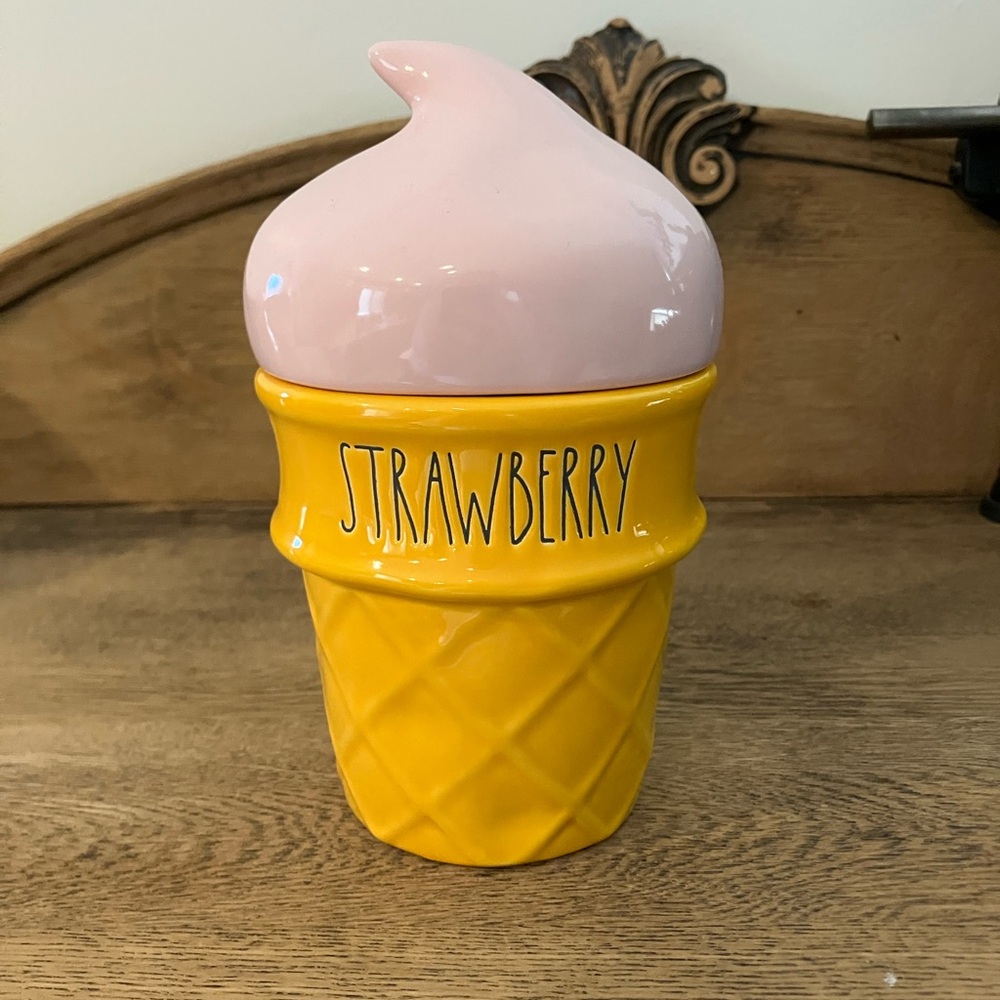 Rae Dunn Strawberry Ice Cream Cone Candle / Canister